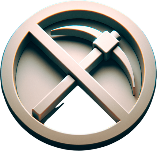 pickaxe with a circle around it and a slash going from the top of the circle to the bottom.
Single Game Texture.  In-Game asset.  2d.  Blank background.  High contrast.  No shadows