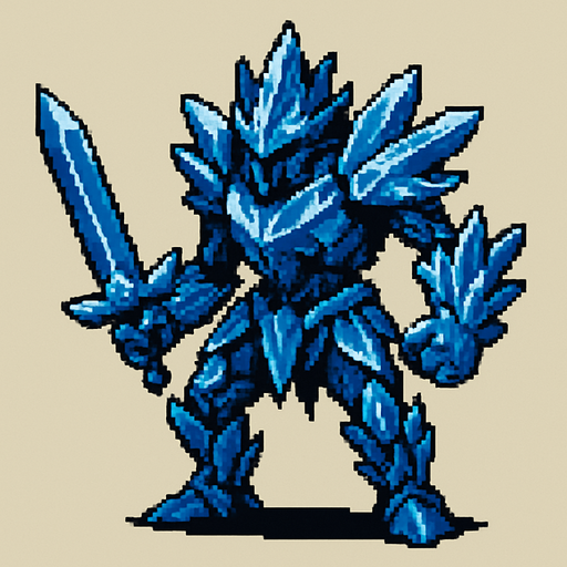 Crystal guardian Dark souls style 2d pixel art.
In-Game asset.  2d.  High contrast.  No shadows