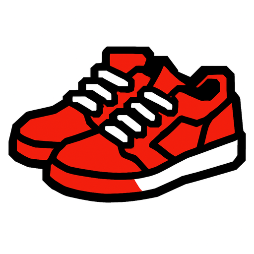 red shoes with a  2x.
In-Game asset.  2d.  High contrast.  No shadows