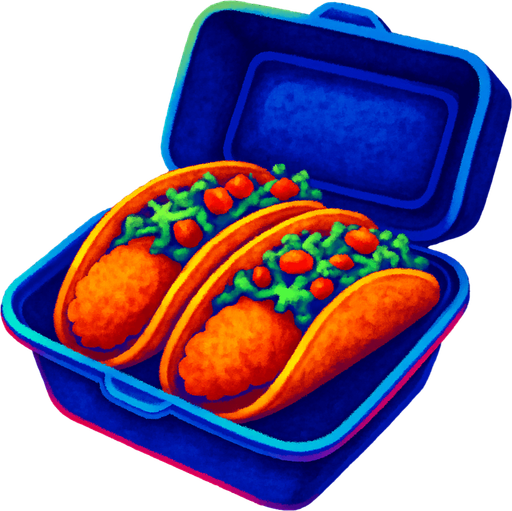 Two fish tacos in a to go box.