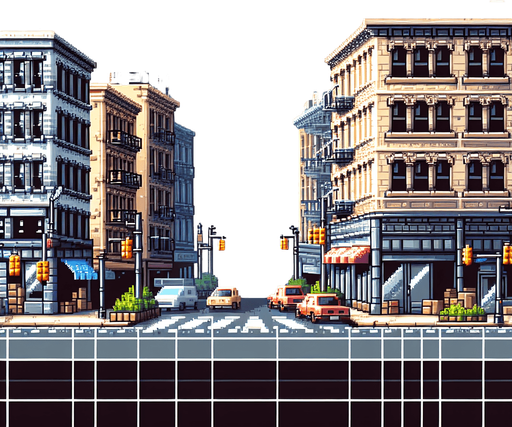 Cartoon. 8-bit. Close view of a stree block from the side. For a sidescroller game to be used as backgrouns. Single Game Texture. In-Game asset. 2d. Blank background. High contrast. No shadows.