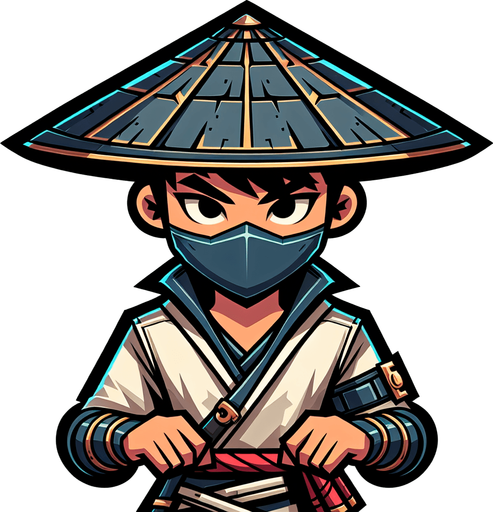 2d animated character Young ninja chinese qith triangular hat game.
Single Game Texture.  High contrast.  No shadows