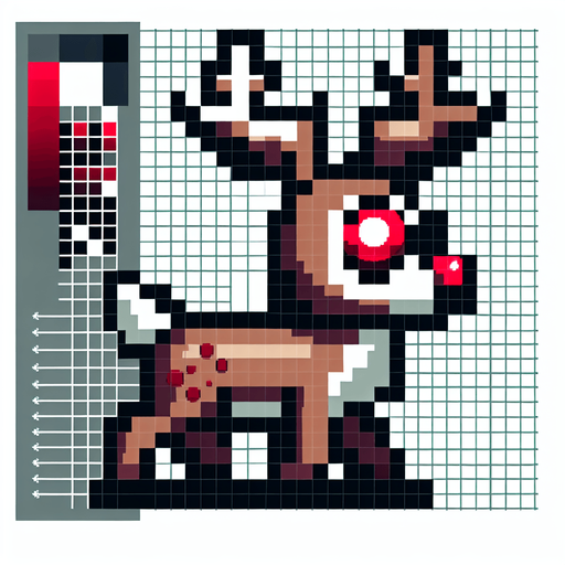 16 bit sprite of a red eye reindeer Single Game Texture. In-Game asset. 2d. Blank background. High contrast. No shadows.