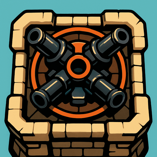 torre con cañones desde arriba.
In-Game asset.  2d.  High contrast.  No shadows