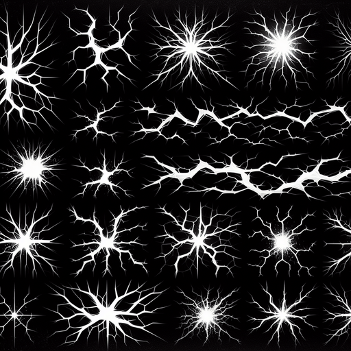 2d sprite sheet of white cracks. black background