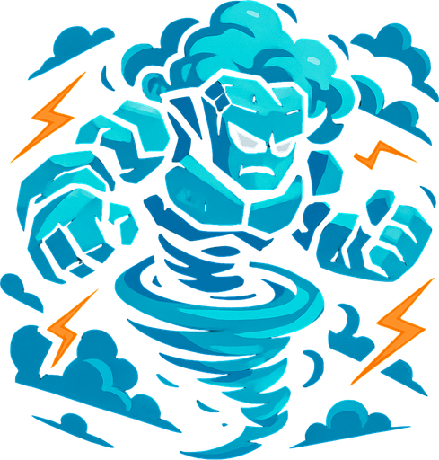 uçan fırtına golem.
In-Game asset.  2d.  High contrast.  No shadows