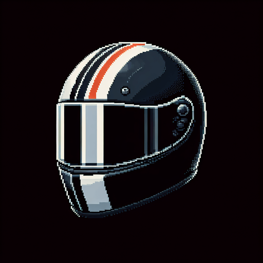 profile  view of an empty motorcycle helmet. black with a white vertical central band and another thiner orange band on the center.
NOT PERSPECTIVE!. Pixel art high definition