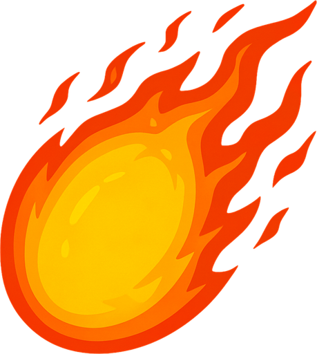 oval fire ball.
In-Game asset.  2d.  High contrast.  No shadows