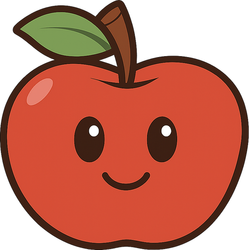 Cartoonish apple. No background. Transparent background. Blank background. No shadows. 2d. In-Game asset. flat