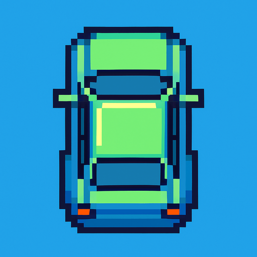 Draw 2d pixel car top view blue+light green..
In-Game asset.  2d.  High contrast.  No shadows