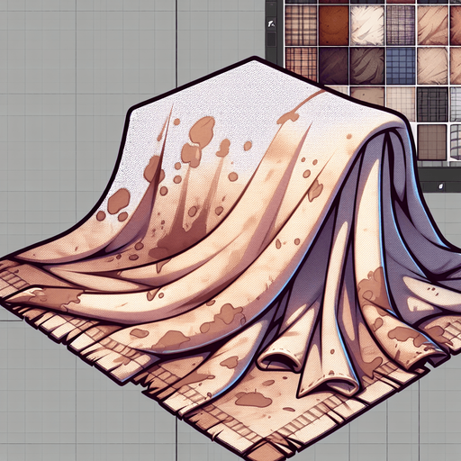 Dirty blanket.
Single Game Texture.  In-Game asset.  2d.  Blank background.  High contrast.  No shadows