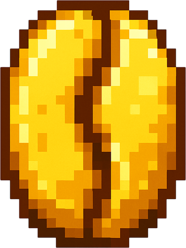 grano de cafe dorado de pixeles.
In-Game asset.  2d.  High contrast.  No shadows