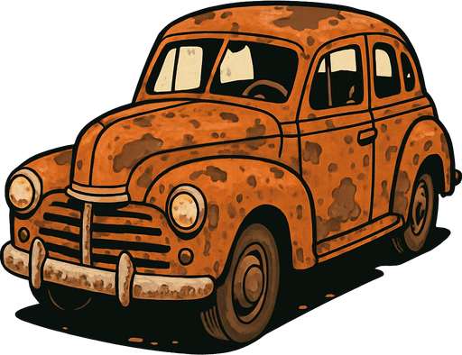An old car.
In-Game asset.  2d.  High contrast.  No shadows