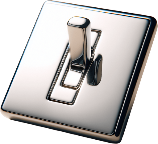 Chrome Toggle switch with thin arm, front view.