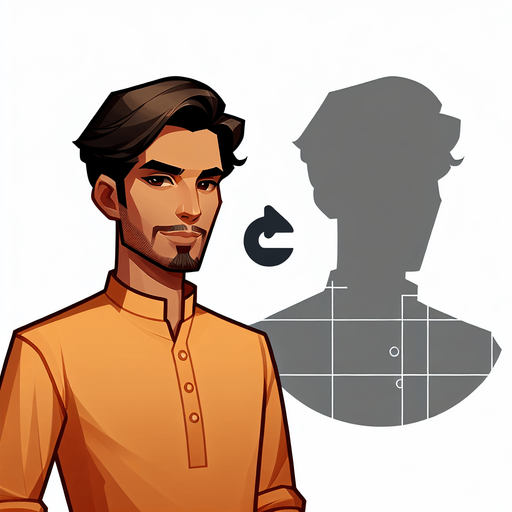 indian man.
Single Game Texture. In-Game asset. 2d. Blank background. High contrast. No shadows.