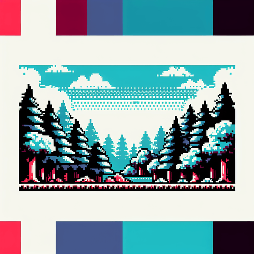 8 bit forrest.
Single Game Texture. In-Game asset. 2d. Blank background. High contrast. No shadows.