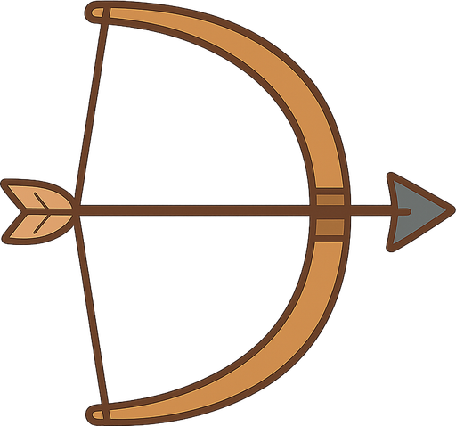 bow with arrow. No background. Transparent background. Blank background. No shadows. 2d. In-Game asset. flat