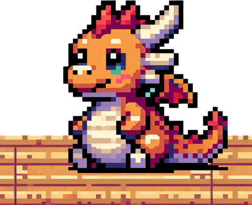 a pixel funny dragon looking right similar to Bubble Booble.
Single Game Texture.  In-Game asset.  2d.  Blank background.  High contrast.  No shadows