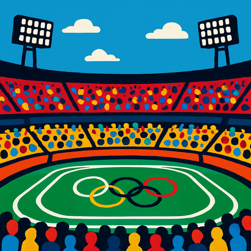 olympic stadium with people watching.
In-Game asset.  2d.  High contrast.  No shadows