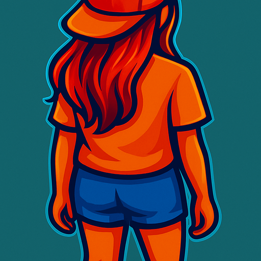 A young woman with long hair and shorts.