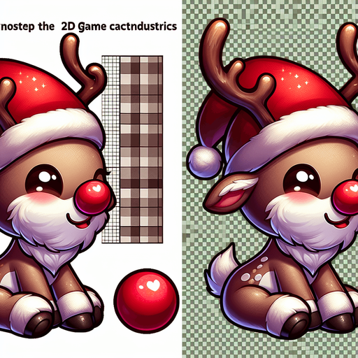 a cute little santa's reindeer with a red nose sitting Single Game Texture. 2d. Transparent background. High contrast. No shadows.