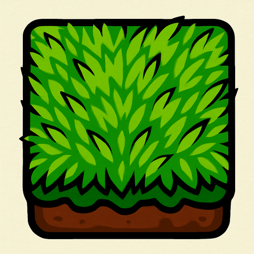 Bloque de pasto verde, visto desde arriba.
In-Game asset.  2d.  High contrast.  No shadows