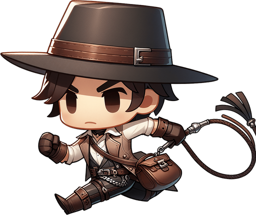 chibi indiana jones treasure hunter run
Single Game Texture.  In-Game asset.  2d.  Blank background.  High contrast.  No shadows