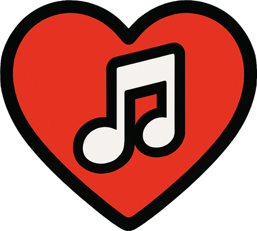 küçük bir kırmızı kalp ve içinde beyaz 🎶 notası.
In-Game asset.  2d.  High contrast.  No shadows