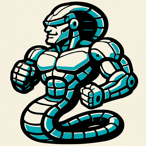 Robotic GigaChad snake.
In-Game asset.  2d.  High contrast.  No shadows