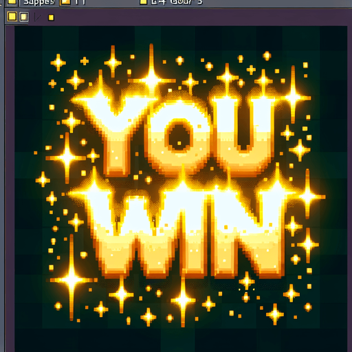 "You Win" written in glittering holy golden light..
Single Game Texture. In-Game asset. 2d. Blank background. High contrast. No shadows.