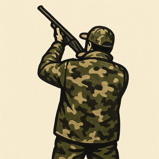kamuflaj giymiş avcı ayakta yukarıya ateş ediyor .gerçek fotoğraf..
In-Game asset.  2d.  High contrast.  No shadows sırtı bize dönük olsun