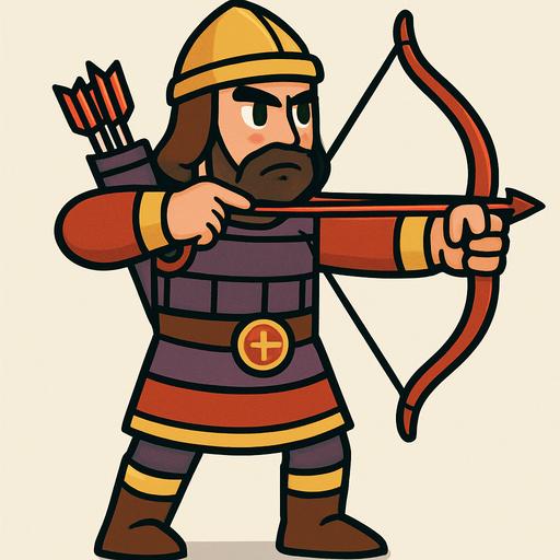Animasyon çizgi dizi tarzında bizans okçusu.
In-Game asset.  2d.  High contrast.  No shadows