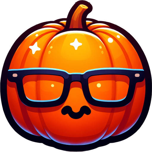 an orange halloween pumpkin with glasses
Single Game Texture. In-Game asset. 2d. Blank background. High contrast. No shadows.