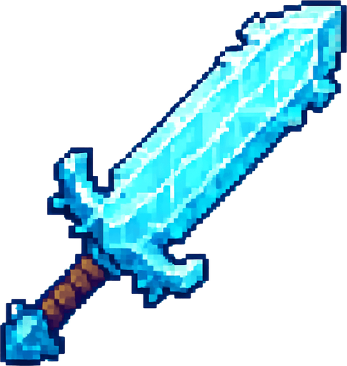 iced big Sword.
In-Game asset.  2d.  High contrast.  No shadows. pixel art