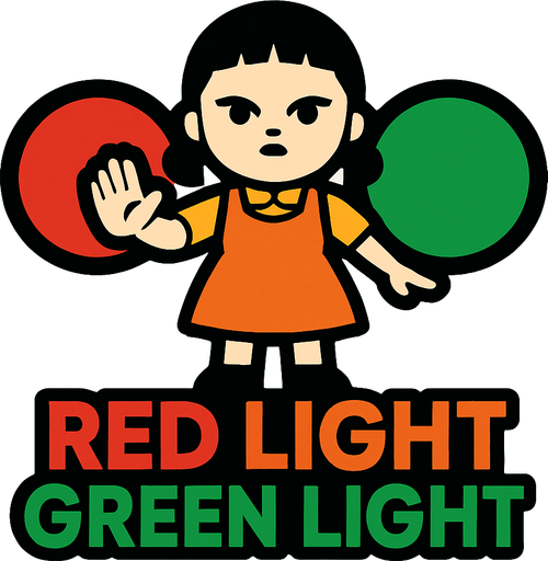 Logo red light green light.
In-Game asset.  2d.  High contrast.  No shadows