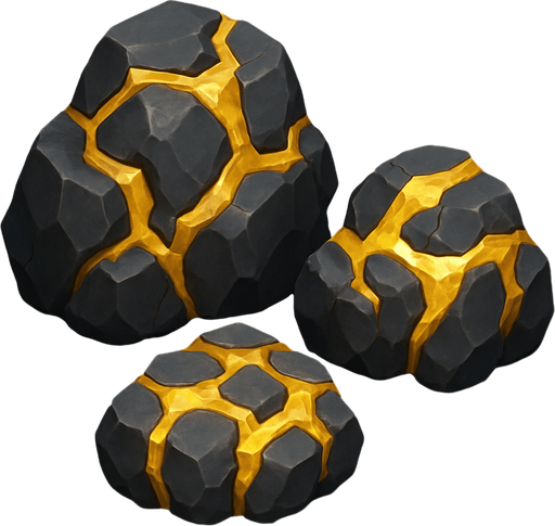 rocas con oro.
In-Game asset.  High contrast.  No shadows. 3D
