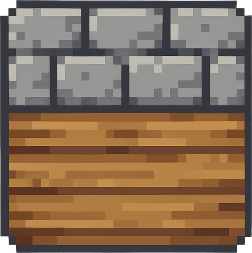 pixelart, up side stone, down side plank, top down.
In-Game asset.  2d.  High contrast.  No shadows