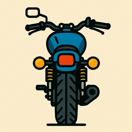 Arkası dönük motosiklet.
In-Game asset.  2d.  High contrast.  No shadows