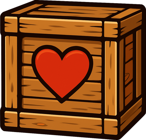 A wooden box with a heart symbol on it.
In-Game asset.  High contrast.  No shadows