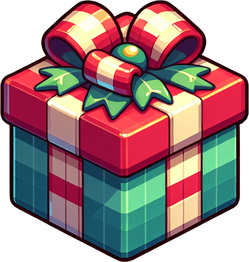 A christmas present, cartoon 2d, side view Single Game Texture. In-Game asset. 2d. Blank background. High contrast. No shadows.