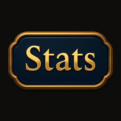 Crea un asset visual para un botón de interfaz de usuario que diga 'Stats' en ingles.

Objetivo: Proporcionar un botón claro y atractivo para acceder a las estadísticas del jugador.

Diseño:

Forma: Un botón con bordes suaves o ligeramente redondeados, o una forma que sugiera una plaqueta o emblema de lujo.

Texto: La palabra 'Estadísticas' en una tipografía elegante, clara y legible. El texto debe ser prominente y centrado en el botón.

Color Base: Un fondo que sea consistente con la interfaz de tu casino, como un azul profundo, púrpura oscuro, negro carbón o un color metálico bruñido.

Color del Texto/Borde: Dorado brillante, plateado pulido o bronce con un acabado metálico y reflejos sutiles..
In-Game asset.  2d.  High contrast.  No shadows