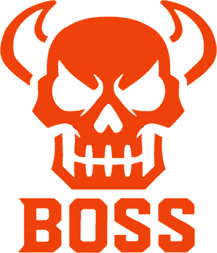 boss logo skull head.
In-Game asset.  2d.  High contrast.  No shadows