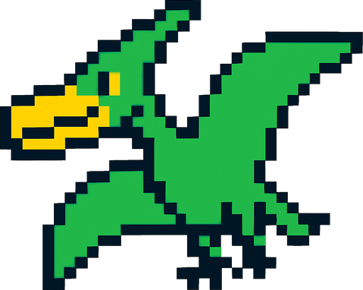 Make it 8 bit style dinosaur pterodactyl  cartoon character.
In-Game asset.  High contrast.  No shadows
