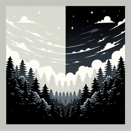 Orman vektör gökyüzü gölgeli hafif siyah Arka plan.
Single Game Texture.  In-Game asset.  2d.  Blank background.  High contrast.  No shadows