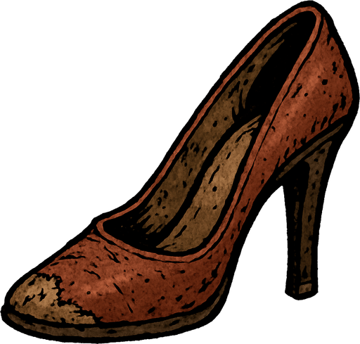 A well worn high heel shoe.
In-Game asset.  2d.  High contrast.  No shadows