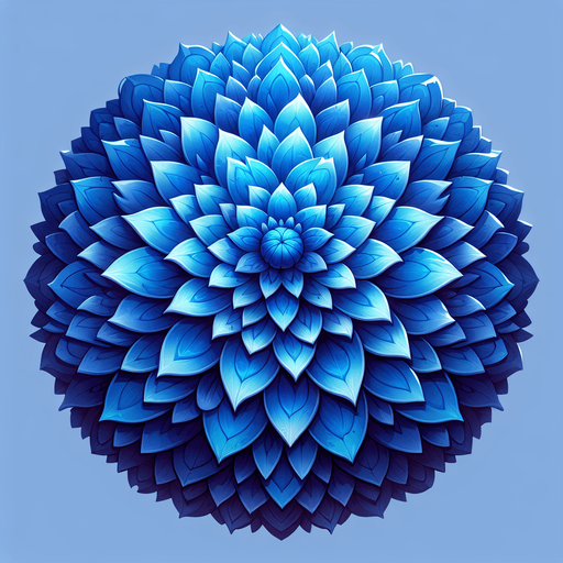A large blue round flower. Top down view.
Single Game Texture. In-Game asset. 2d. Blank background. High contrast. No shadows.