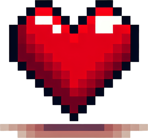 A red heart in pixel style representing the lifes of the player in a video game.
Single Game Texture. In-Game asset. 2d. Blank background. High contrast. No shadows.