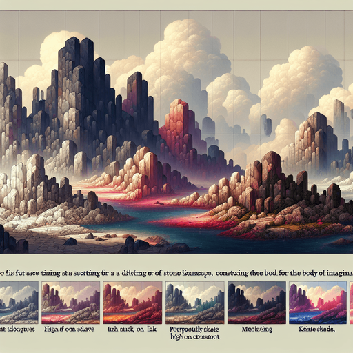 Stone islands of worlds imagination, background, mixed theme, stones_light stones_dark stones_brown stones, mountains..
Single Game Texture. In-Game asset. 2d. Blank background. High contrast. No shadows.