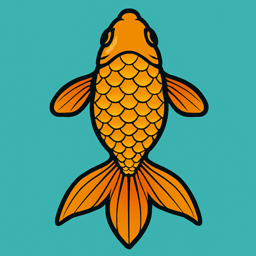 a gold fish seen from top to bottom.
In-Game asset.  2d.  High contrast.  No shadows