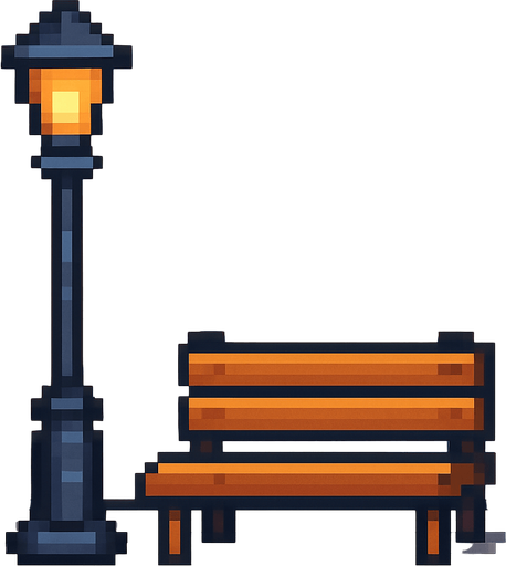 sokak lambası kaldırım ve bank pixel.
In-Game asset.  2d.  High contrast.  No shadows